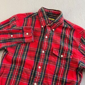 Ralph Lauren Rugby Red Plaid Cotton‎ Button Down Long Sleeve Shirt Mens XS